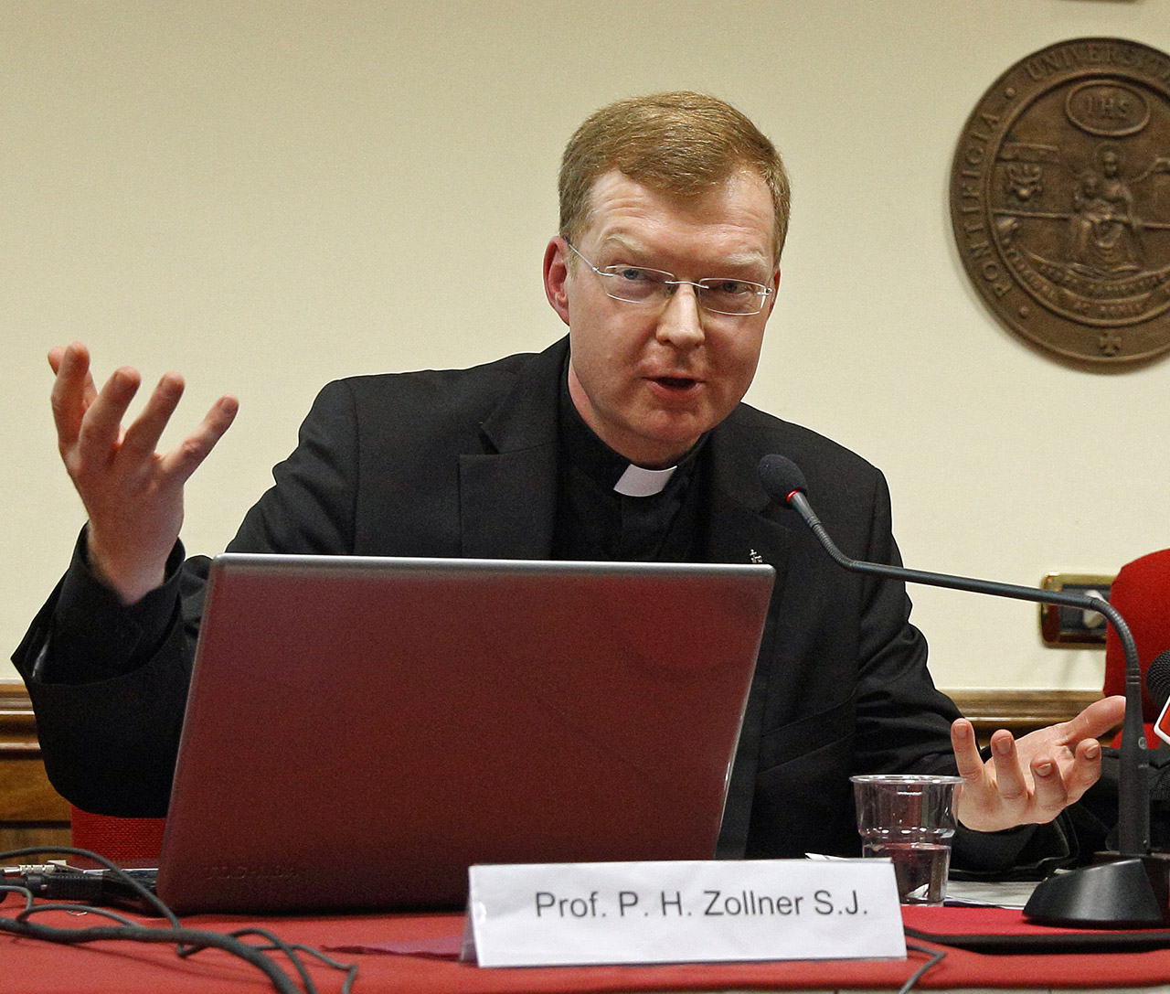 Jesuit Father Hans Zollner speaks at news conference for official launch of Center for Child Protection in Rome